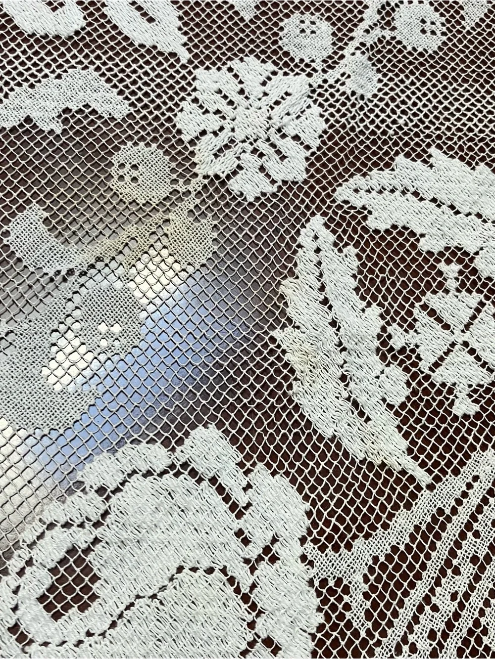 VTG Handmade Lace White TableCloth Rectangle Floral Maximalist Grannycore 64x80